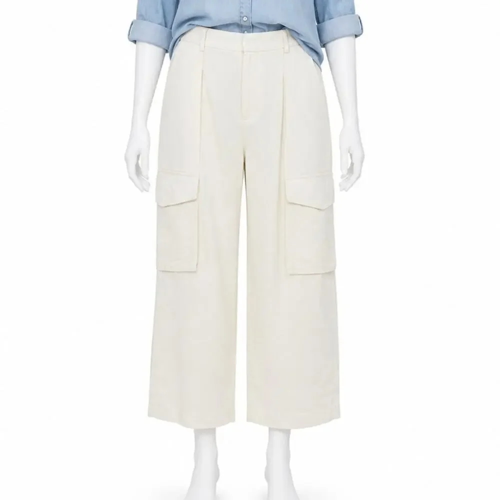 Banana Republic Wide Leg Linen Blend Cargo Pants Womens Sz 12 Off White